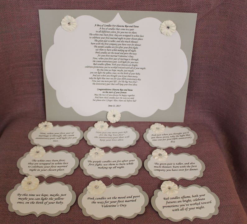 Wedding Shower Candle Poem Grey And White Tag Set Bridal Image 0