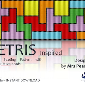 Modello di perline Miyuki Loom ispirato a Tetris, bracciale con perline Miyuki Delica misura 11 - Download immediato del PDF