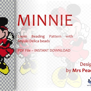 Motivo con perline Minnie Mouse Cartoon Miyuki Loom, bracciale con perline Miyuki Delica misura 11 - Download istantaneo del PDF