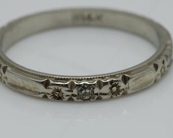 Vintage Art Deco Diamond Wedding Ring 14k White Gold size 6.5 Stacking Ring