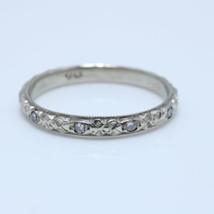 Vintage Art Deco Diamond Wedding Band 14k White Gold size 5.75 Stacking Ring image 1