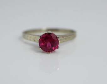 Art Deco Rubellite Engagement Ring 18k White Gold Vintage Jewelry