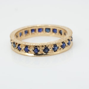 Vintage 14k Yellow Gold Sapphire Eternity Band Stacking Band  size 6.25