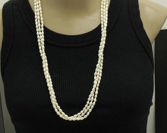 TASAKI Pearl Necklace Tripple Strand Sterling Silver 27 inches