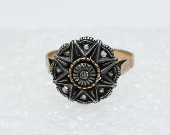 Antique Mine Cut Diamond Cluster Ring, 14k Gold, Size 8.25