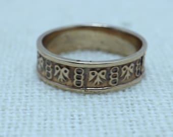 Victorian 14k Rose Gold Cigar Band Ring, Antique Eternity Design, Size 2.5