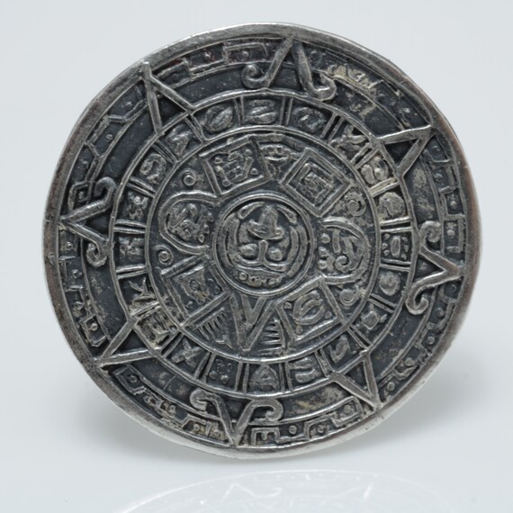 Mayan Calendar Cufflinks Sterling Silver Gilt Mexico Gem