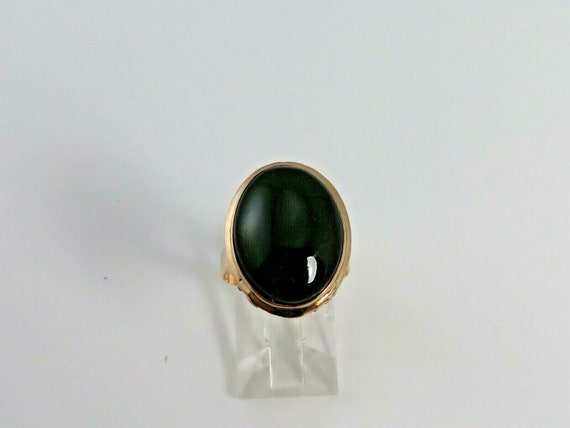 Vintage Mid-Century Nephrite Jade Cabochon 14K Ye… - image 1