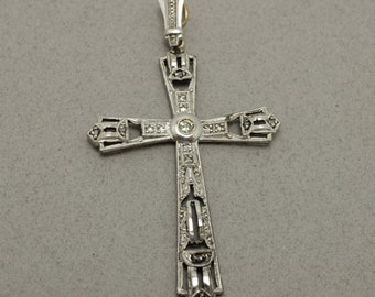 Art Deco Diamond Cross Pendant 14k White Gold Top