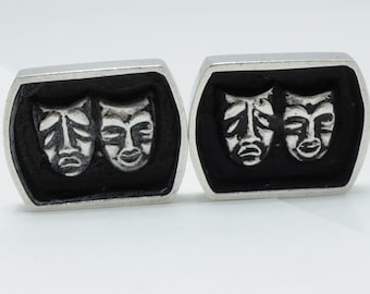 Boutons De Manchette Vintage Argent Sterling Masques Doubles Mexicains Théâtre - Occasion