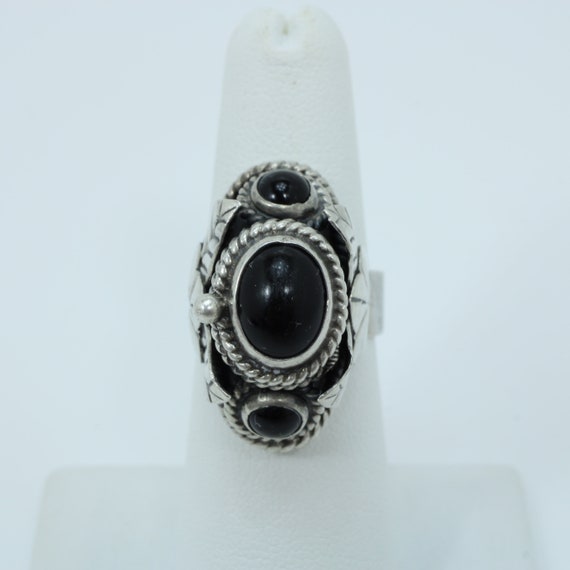 Vintage Mexican Sterling Silver Poison Ring Black… - image 2