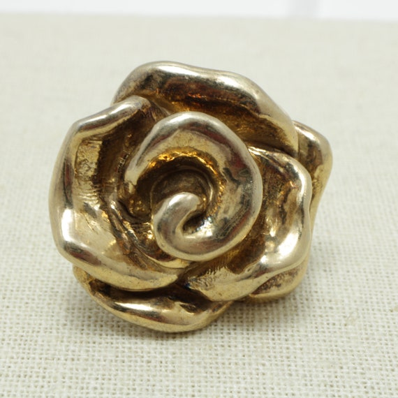 Gold-tone Silver Puffy Rose Ring: Chunky Statemen… - image 4