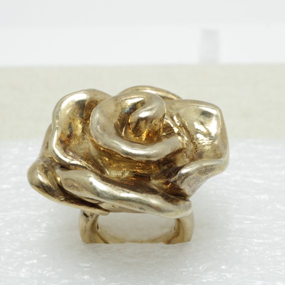 Gold-tone Silver Puffy Rose Ring: Chunky Statemen… - image 9
