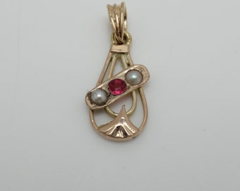 Antique 14k Gold Ruby Pearl Lavalier Pendant