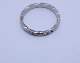Art Deco Diamond Wedding Band 14k White Gold size 6.5