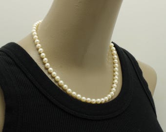 Vintage Mikimoto Pearl Necklace Sterling Silver 16.5 inches Pearl Choker