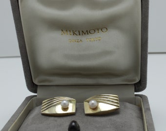 Boutons De Manchette Mikimoto Vintage - Or 14K, Perles Cultivées - Avec Boîte
