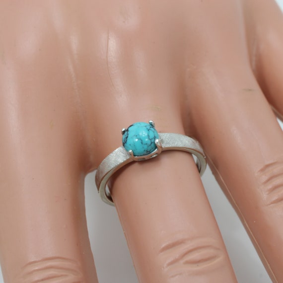 Vintage Persian Turquoise  Ring 14k White Gold Co… - image 6