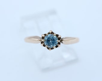 Antique Euro Cut Zircon Engagement Ring 14k Yellow Gold  size 5.5