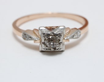 Vintage Diamond Engagement Ring 14K Gold size 6.75