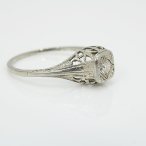Art Deco Diamond Engagement Ring 18K White Gold Size 6