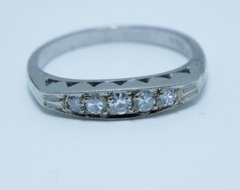 Vintage Diamond Wedding Band 14k White Gold Ring size 6.5 Estimated 0.45ct