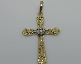 Art Deco Diamond Cross Pendant 14k Yellow Gold