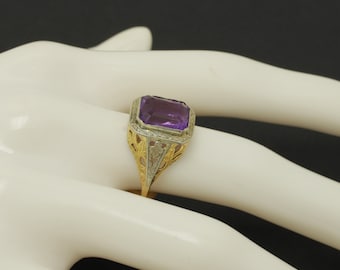 Art Deco Amethyst Ring 18k Gold Two-tone Gold size 9.25