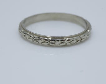Vintage Art Deco Wedding Band 14k White Gold size 6.75
