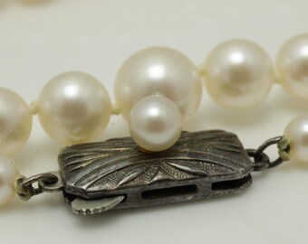 Mikimoto Pearl Necklace Sterling Silver 1950s Japan 19.75
