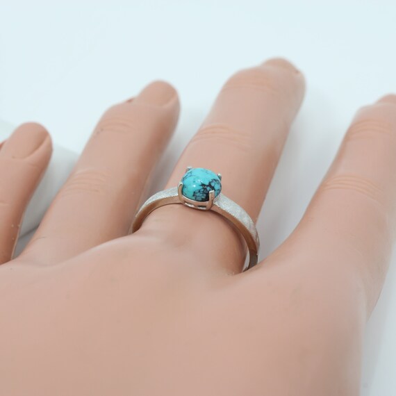 Vintage Persian Turquoise  Ring 14k White Gold Co… - image 7