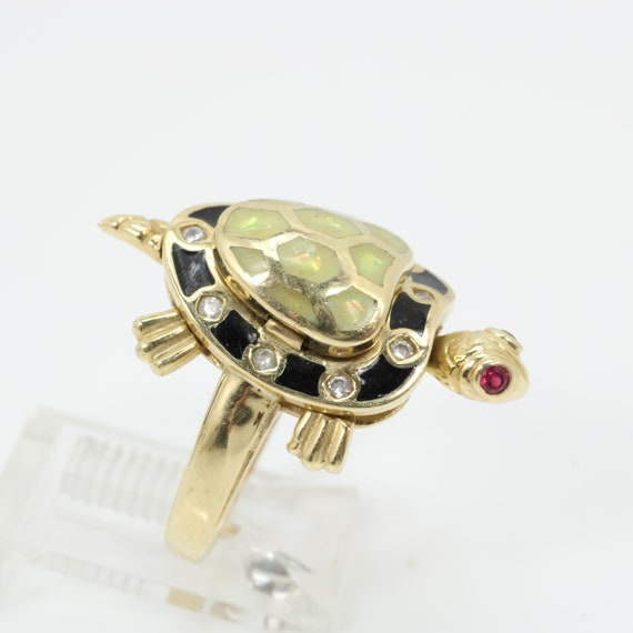 Vintage Ruby Diamond Turtle Ring 14k Yellow Gold … - image 5