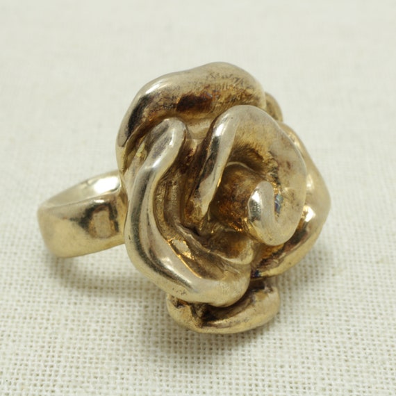 Gold-tone Silver Puffy Rose Ring: Chunky Statemen… - image 5