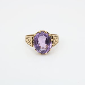 Vintage Amethyst Ring 14k Yellow Gold Cocktail Ring 1940's image 1