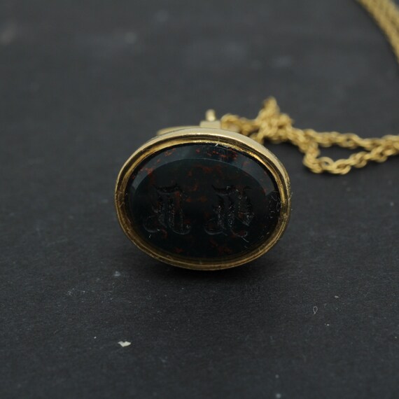 Antique Bloodstone Fob Pendant Necklace 18k Gold … - image 4