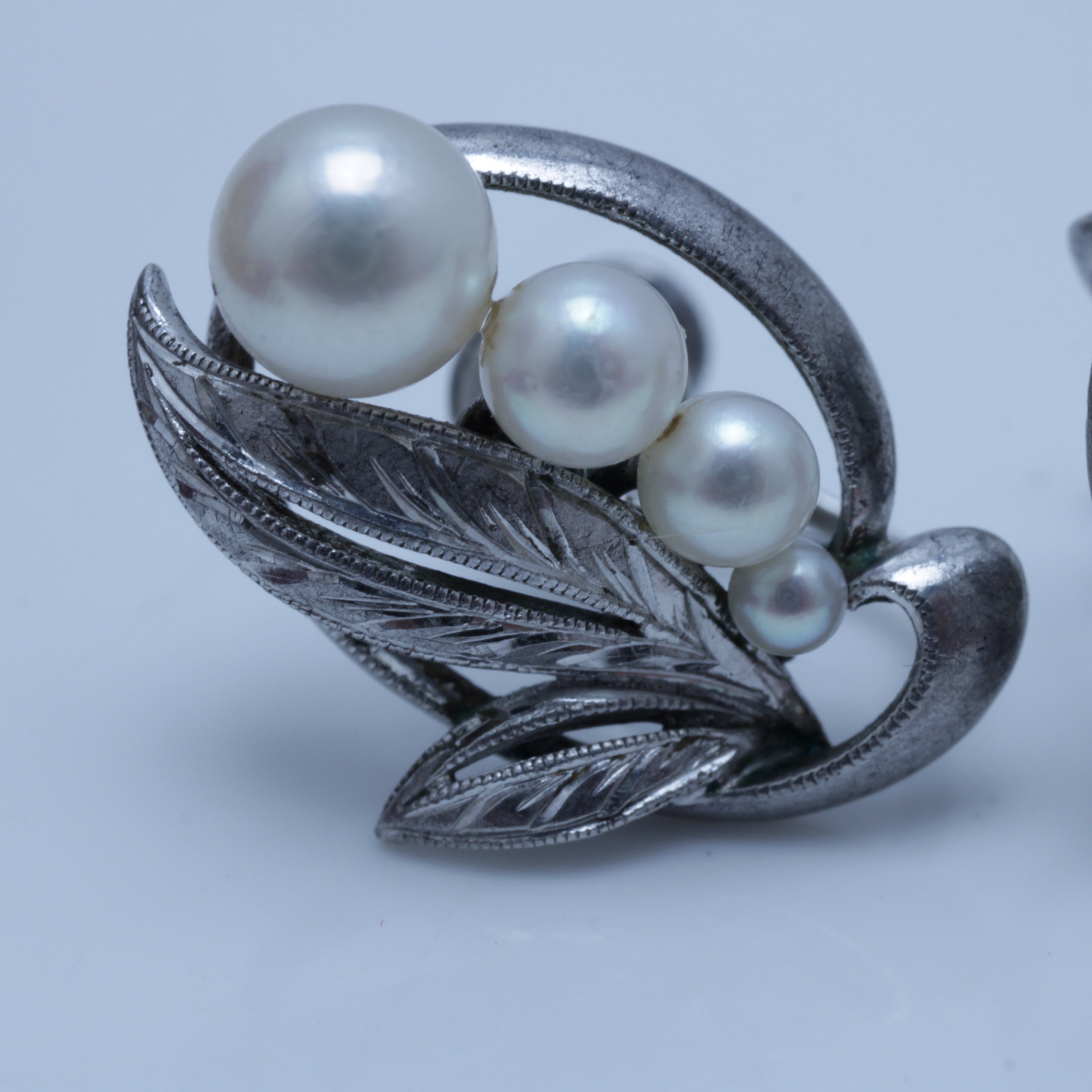 Mikimoto Pearl Earrings Sterling Silver 1950s Japan Screw