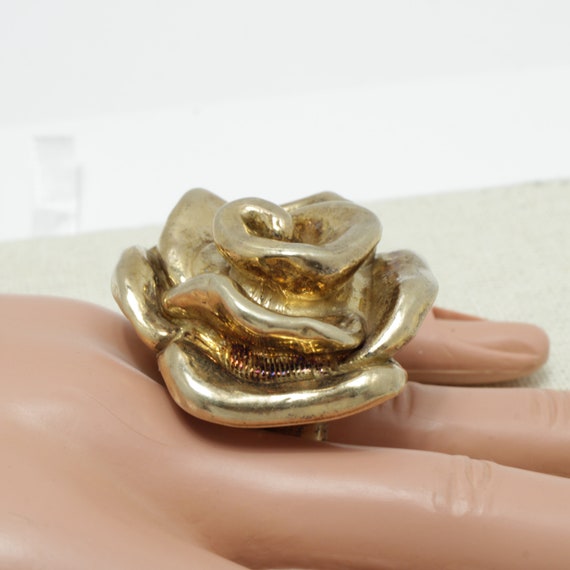Gold-tone Silver Puffy Rose Ring: Chunky Statemen… - image 2