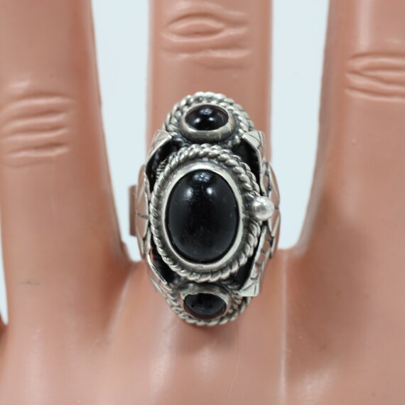 Vintage Mexican Sterling Silver Poison Ring Black… - image 6