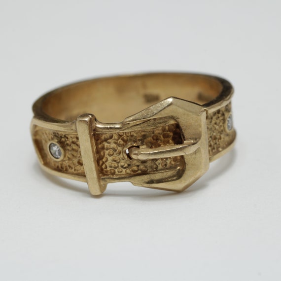 Antique Belt Buckle Diamond Ring 14k Gold size 7.5 - image 1