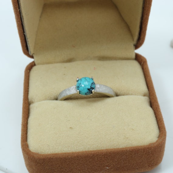 Vintage Persian Turquoise  Ring 14k White Gold Co… - image 8