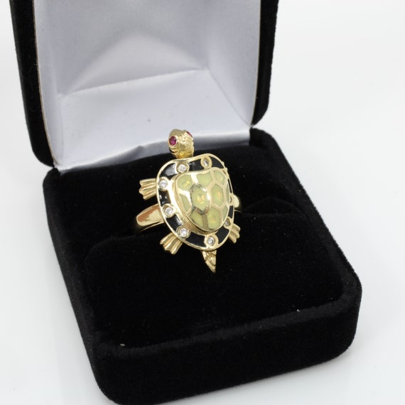 Vintage Ruby Diamond Turtle Ring 14k Yellow Gold … - image 7