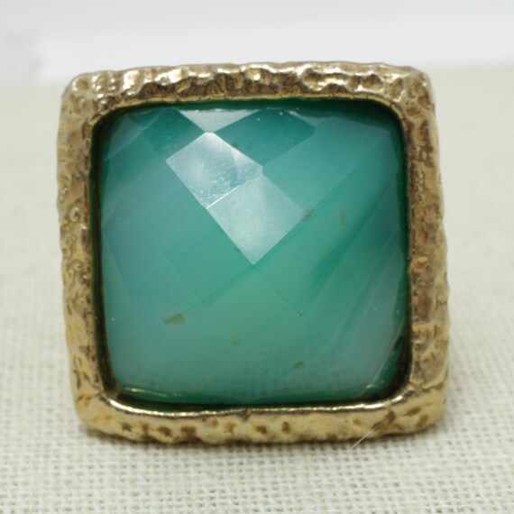 Silver Gold-tone Puffy Nephrite Statement Ring - … - image 4