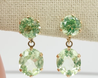 Vintage 14K Yellow Gold Peridot Dangle Earrings Omega Back 20ct