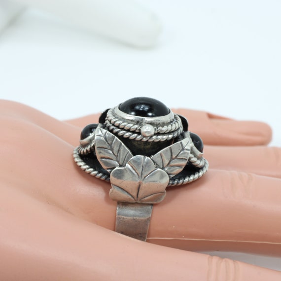 Vintage Mexican Sterling Silver Poison Ring Black… - image 7