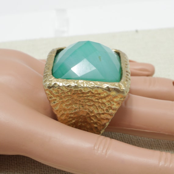 Silver Gold-tone Puffy Nephrite Statement Ring - … - image 2