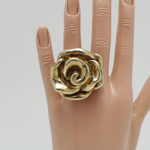 Gold-tone Silver Puffy Rose Ring: Chunky Statemen… - image 1