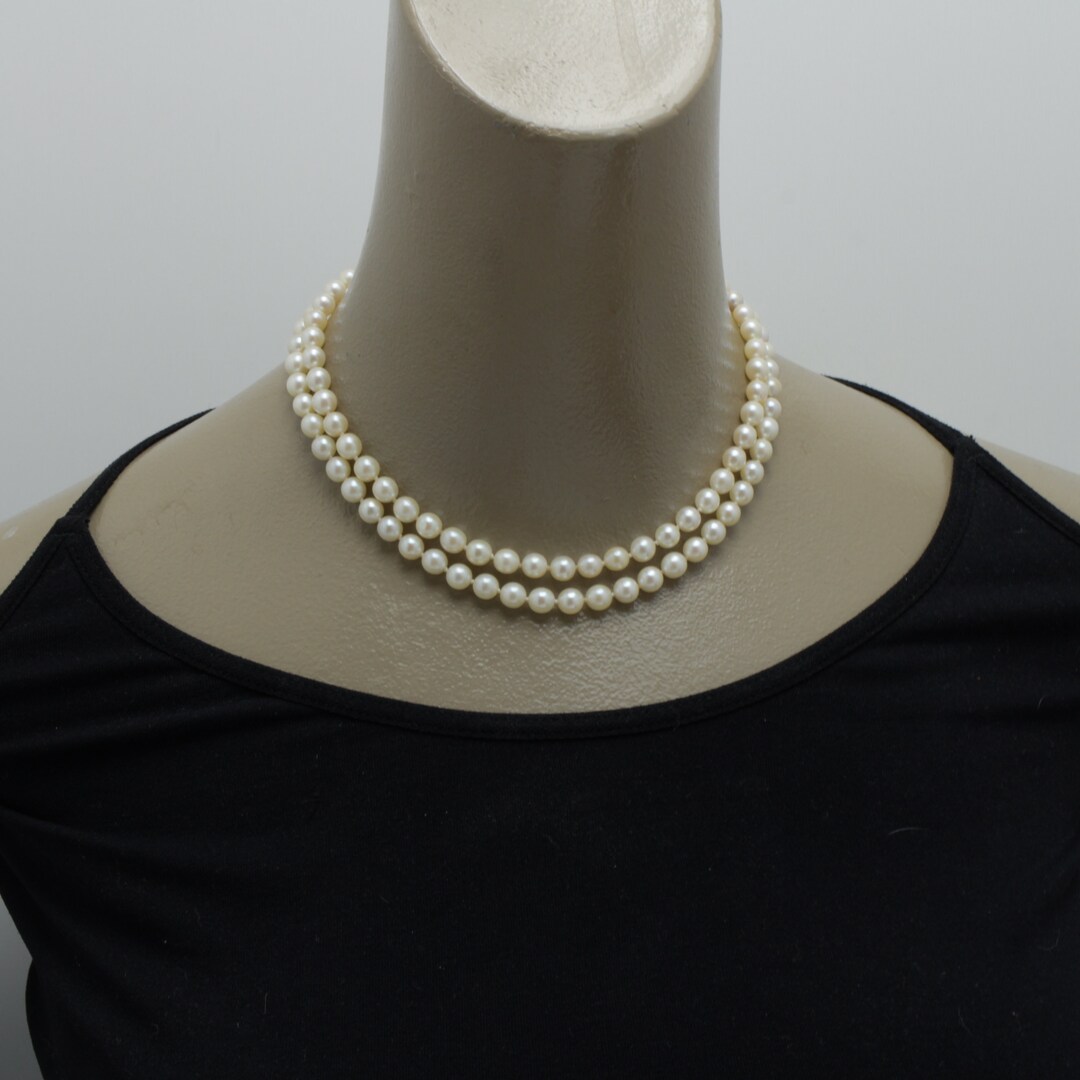 Vintage Mikimoto Pearl Necklace Double Strand Sterling Silver 1950s
