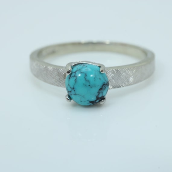 Vintage Persian Turquoise  Ring 14k White Gold Co… - image 3