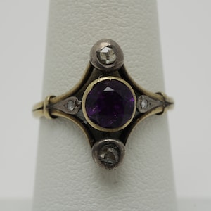 Art Nouveau Amethyst Diamond Ring 18k Gold Ring size 6.5