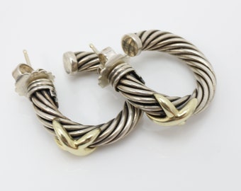 David Yurman Earrings Crossover Cable18k Gold Sterling Silver Large